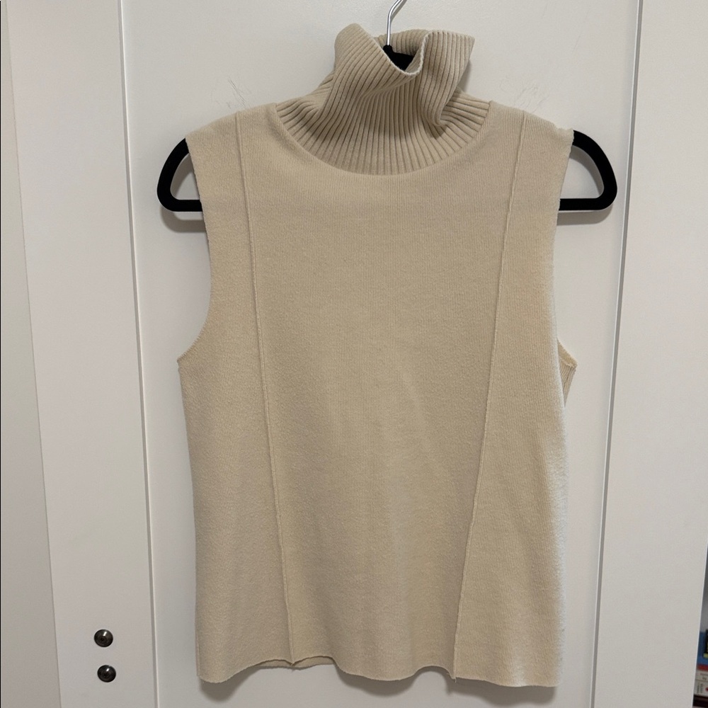 Zara Cream Sleeveless Turtleneck Sweater